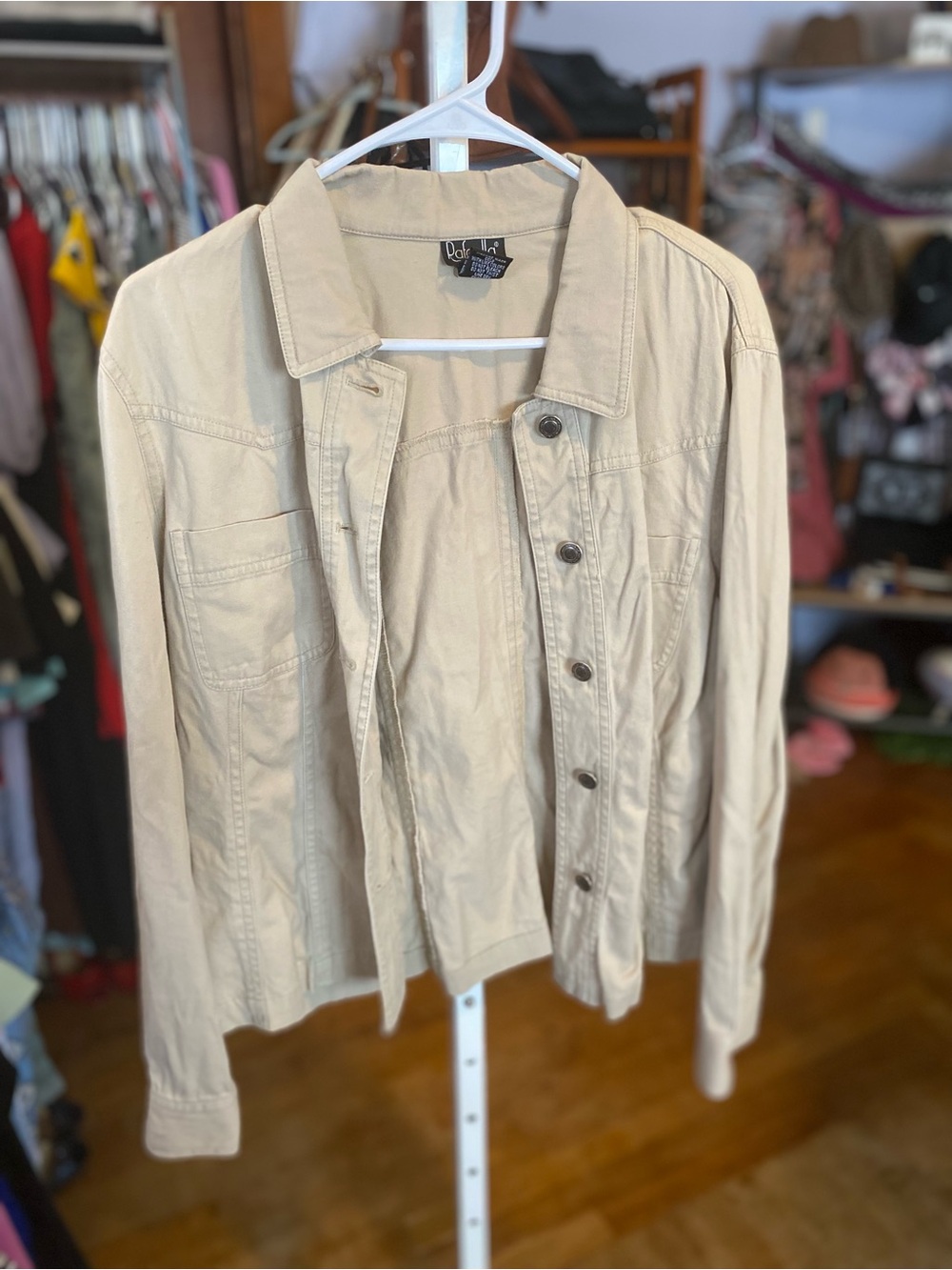 Rafaella Neutral Beige Button-Front Jean Jacket